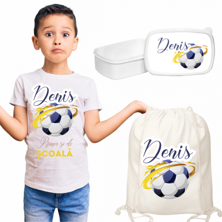 Cadouri aniversare - Set promotional Back to school prima zi de gradinita scoala din bumbac  fotbal ABS341