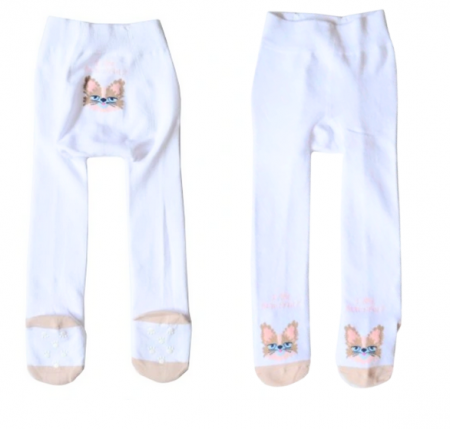 Cadouri copii bebelusi 0+ - Strampi din bumbac cu pisica pentru copii, albi, cu antiderapant , BHN7908