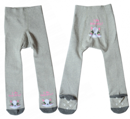 Cadouri copii bebelusi 0+ - Strampi din bumbac cu pisica pentru copii bebelusi, gri deschis, cu antiderapant , BHN7908