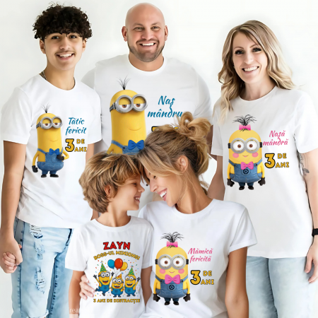Cadouri pentru profesori sau absolventi - Tricou Aniversare Personalizat cu Minion – Cadou Haios pentru Copii și Părinți | Model Tematic cu Vârsta și Nume
