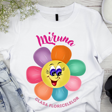 Cadouri copii 7 ani - Tricou absolvire elevi clasa 4 sau gradinita Clasa Floricelelor cu text sau poze ABS1051