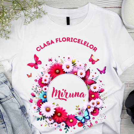 Cadouri aniversare - Tricou absolvire elevi clasa 4 sau gradinita Clasa Floricelelor cu text sau poze ABS1053
