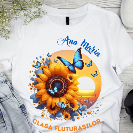Cadouri copii 7 ani - Tricou absolvire elevi clasa 4 sau gradinita Clasa fluturasilor cu text sau poze ABS1062
