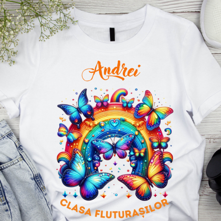 Cadouri copii 6 ani - Tricou absolvire elevi clasa 4 sau gradinita Clasa fluturasilor cu text sau poze ABS1065