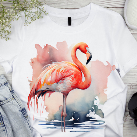 Tricouri personalizate femei - Tricou pentru copii din bumbac model Flamingo personalizat cu nume  sau poza preferata TC5030