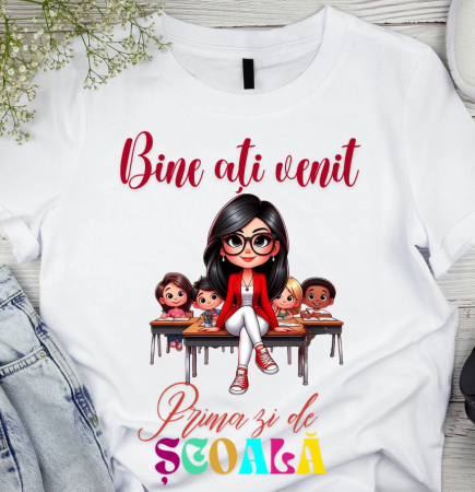 Cadouri pentru profesori sau absolventi - Tricou alb  Back to school prima zi de gradinita scoala din bumbac ABS11215