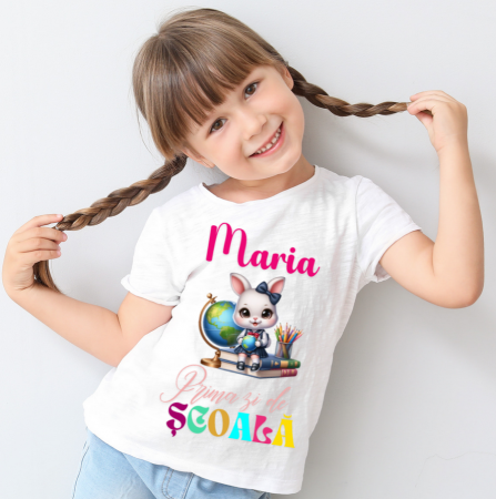 Tricou alb  Back to school prima zi de gradinita scoala din bumbac ABS11220 [0]