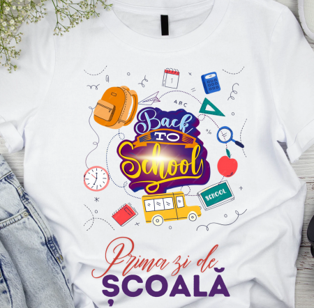 Cadouri aniversare - Tricou alb  Back to school prima zi de gradinita scoala din bumbac ABS11230