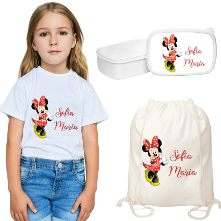 Cadouri aniversare - Set promotional Back to school prima zi de gradinita scoala din bumbac model Minnie  ABS334