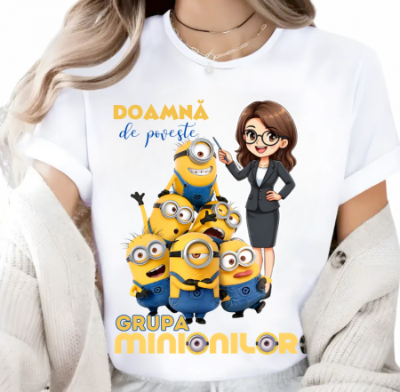 Cadouri pentru profesori sau absolventi - Tricou școlar bumbac tematica Minioni – cadou personalizat pentru profesori și elevi