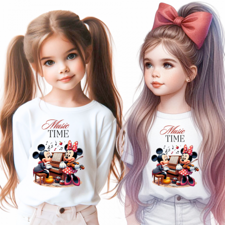 Cadouri aniversare copii cu personaje - Tricou alb Clasa lui Minnie si Mickey Picture time din bumbac ABS116.9
