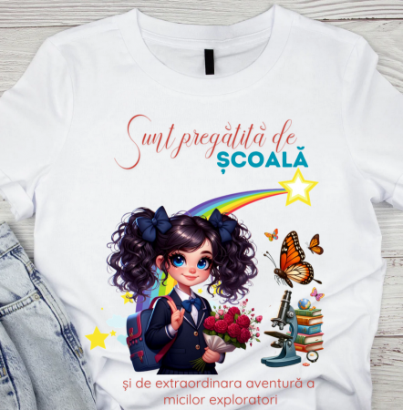 Cadouri copii 7 ani - Tricou alb Back to school prima zi de gradinita  din bumbac ABS1131