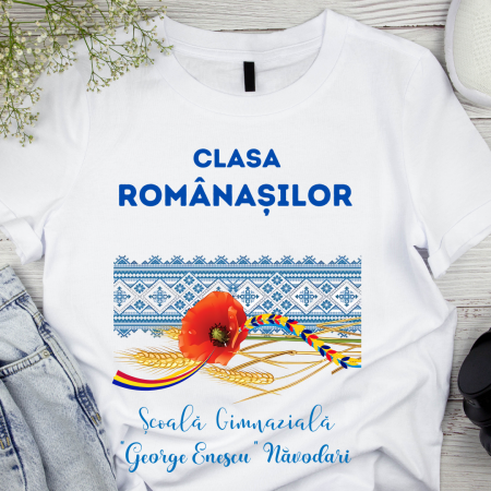 Cadouri copii 7 ani - Tricou alb Clasa romanasilor prima zi de gradinita sau scoala din bumbac ABS1133