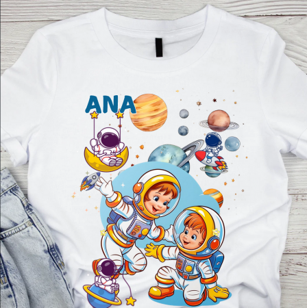 Cadouri copii 6 ani - Tricou aniversar astronaut pentru copii  alb din bumbac AST1155