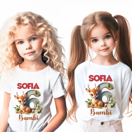 Cadouri aniversare - Tricou aniversar personalizat cu caprioara Bambi TAMM1015.1
