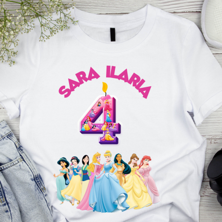 Cadouri copii 7 ani - Tricou aniversar  personalizat cu printese  si crifra aniversara TAN1012