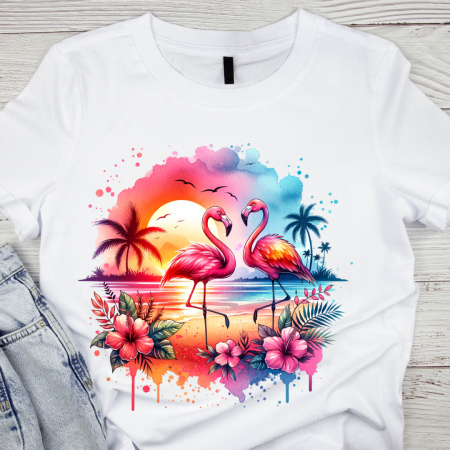 Cadouri copii 7 ani - Tricou copii sau adulti din bumbac model Flamingo personalizat cu nume  sau poza preferata TC5042q
