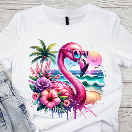 Cadouri copii 7 ani - Tricou copii sau adulti din bumbac model Flamingo personalizat cu nume  sau poza preferata TC5043