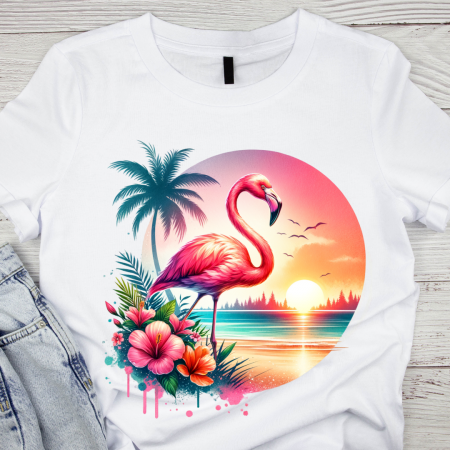 Cadouri copii 7 ani - Tricou copii sau adulti din bumbac model Flamingo personalizat cu nume  sau poza preferata TC5045