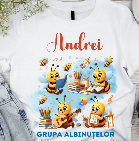 Cadouri Colegi, sefi sau angajati - Tricou scolare Clasa albinutelor personalizat pentru absolventi de scoala sau gradinita