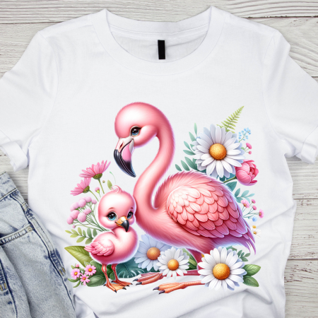 Cadouri copii 7 ani - Tricou pentru copii sau adulti din bumbac model Flamingo personalizat cu nume  sau poza preferata TC5032