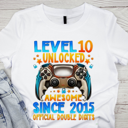 Cadouri copii 7 ani - Tricou personalizat aniversar Level 10 Unlocked Awesome Since
