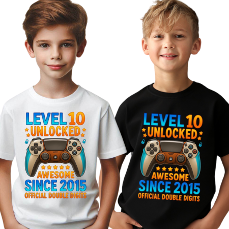 Cadouri copii 6 ani - Tricou personalizat aniversar Level 10 Unlocked Awesome Since