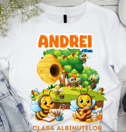 Cadouri Colegi, sefi sau angajati - Tricou scolare Clasa albinutelor personalizat pentru absolventi de scoala sau gradinita