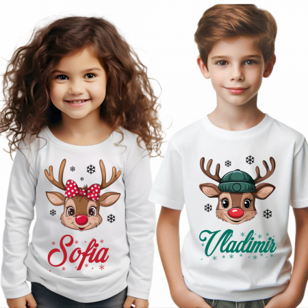 Cadouri aniversare - Tricouri Family mama, tata  si copii personalizate cu tematica de Craciun renul Rudolf,  Craciun Fericit 12653