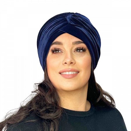 Fashion - Turban catifea foarte gros de dama KATY  marime 58-60, captuseala polar, culoare bleomarin