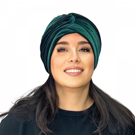 Caciuli si palarii dama - Turban catifea foarte gros de dama KATY marime 58-60, captuseala polar,  culoare verde emerald