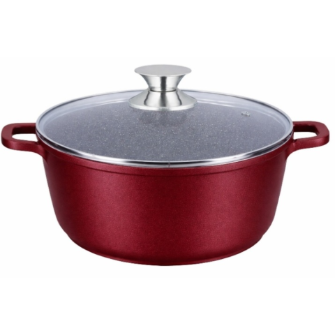 Curatenie & Intretinere - Oala antiaderenta granit Swan cu capac din sticla, Rosu, 26 cm, 5 L