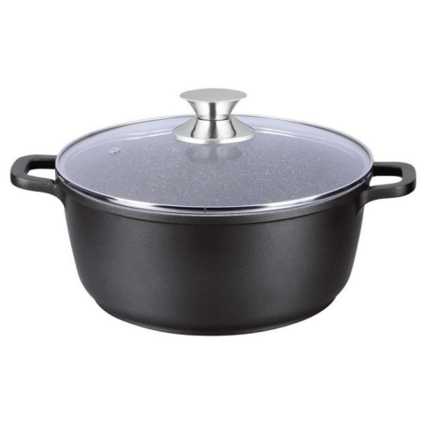 Curatenie & Intretinere - Oala antiaderenta granit Swan cu capac din sticla, 32 cm, 10 L
