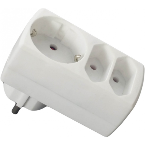 Accesorii prize si intrerupatoare - Adaptor 1Cp+2Fcp+Pc Drept, Spin, 1 buc