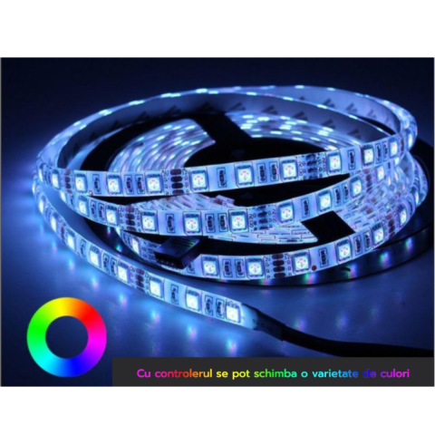 Casa, Gradina & Bricolaj - Banda LED RGB, IP20, 12V, 14.4W/M, 60 LED/M, 5050, Delight DL66521 - rola 5 m
