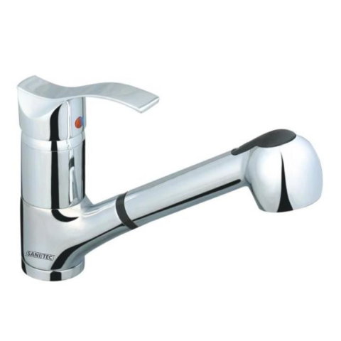 Sanitare - Baterie cu dus pentru bucatarie Sanitec SN0012, monocomanda, finisaj lucios, inox