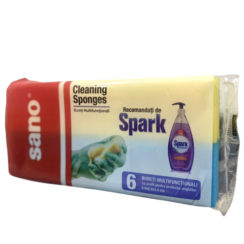 Curatenie & Intretinere - Bureti multicolori Canelura Sano, 6 bucati