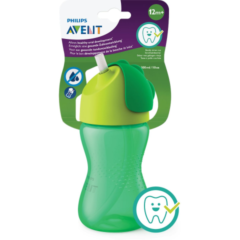 Cani, pahare si accesorii bebe - Cana cu pai flexibil PHILIPS AVENT 12 luni+, SCF798/01, Verde, 300 ml
