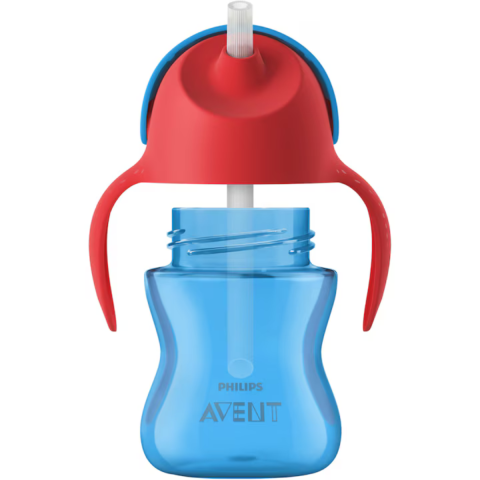 Jucarii, Copii & Bebe - Cana cu pai flexibil Philips Avent, +9 luni, albastru, 200 ml, SCF796/01