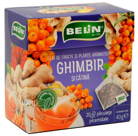 Ceai si Cafea - Ceai Ghimbir si Catina Belin, 20 plicuri piramidale, 40 gr