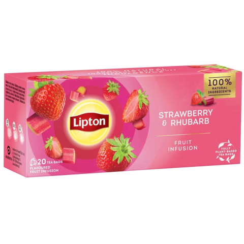 Ceai si Cafea - Ceai Lipton, Capsuni Si Rubarba, 20 Plicuri/cutie
