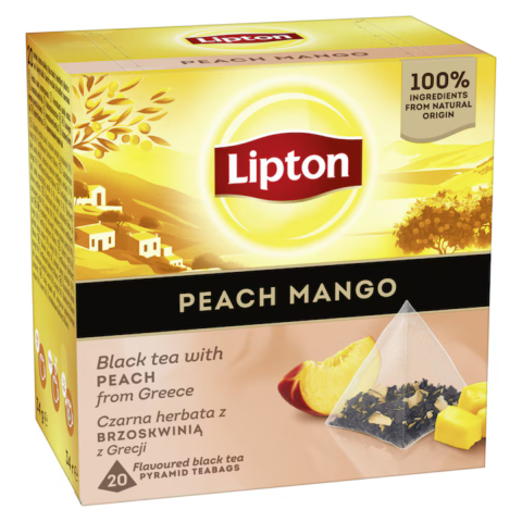 Ceai si Cafea - Ceai negru aromatizat piersica Mango Lipton, 20 pcs