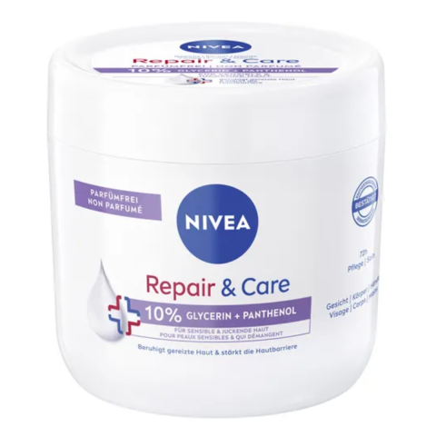 Ingrijire Ten - Crema corp Nivea Repair & Care cu 10% Glicerina si Pantenol, fara parfum, 400 ml