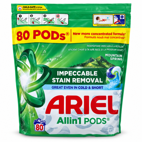 Detergenti de rufe capsule - Detergent de rufe capsule Ariel Allin1 PODS Mountain Spring, 80 spalari