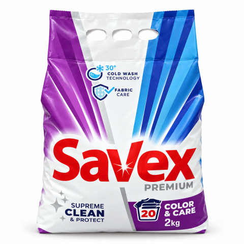 Detergenti de Rufe - Detergent pudra Savex Premium Color & Care, 20 spalari, 2 kg