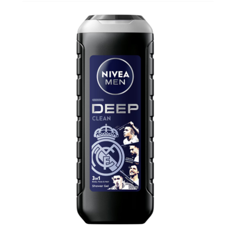 Produse de Baie - Gel de dus 3 in 1 Nivea Men Deep Clean Real Madrid, 500 ml