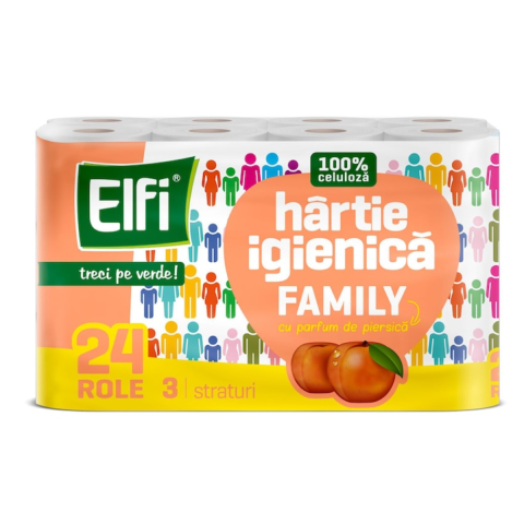 Casa, Gradina & Bricolaj - Hartie igienica Elfi Family Piersica, 3 straturi, 120 foi, 24 role