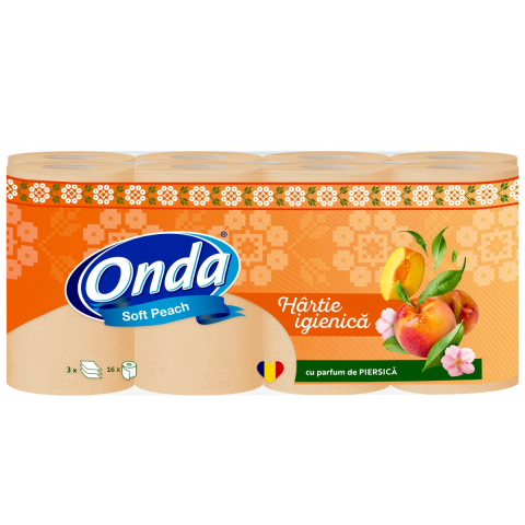 Casa, Gradina & Bricolaj - Hartie igienica Onda Soft Piersica, 3 straturi, 130 foi, 16 role