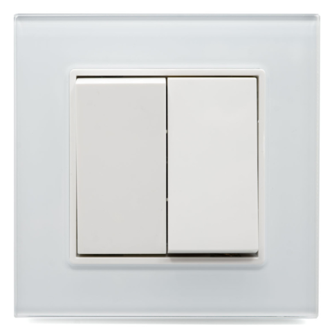 Iluminat & electrice - Intrerupator Dublu Alb cu Rama din Sticla, SPN1475, 1 buc
