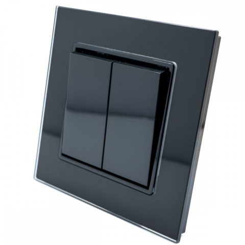 Iluminat & electrice - Intrerupator Dublu Negru cu Rama din Sticla, SPN1475B, 1 buc